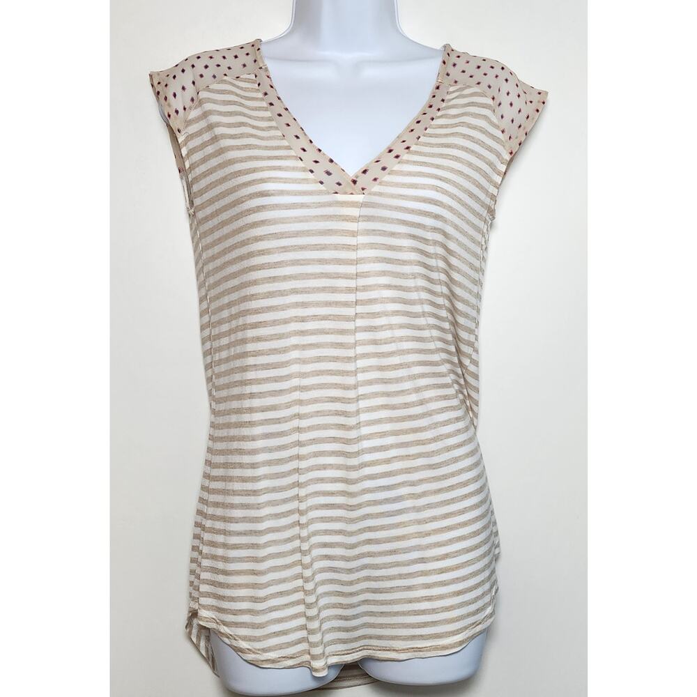 LITTLE YELLOW BUTTON Boho Minimalist Coastal Stripe V Neck Blouse XS